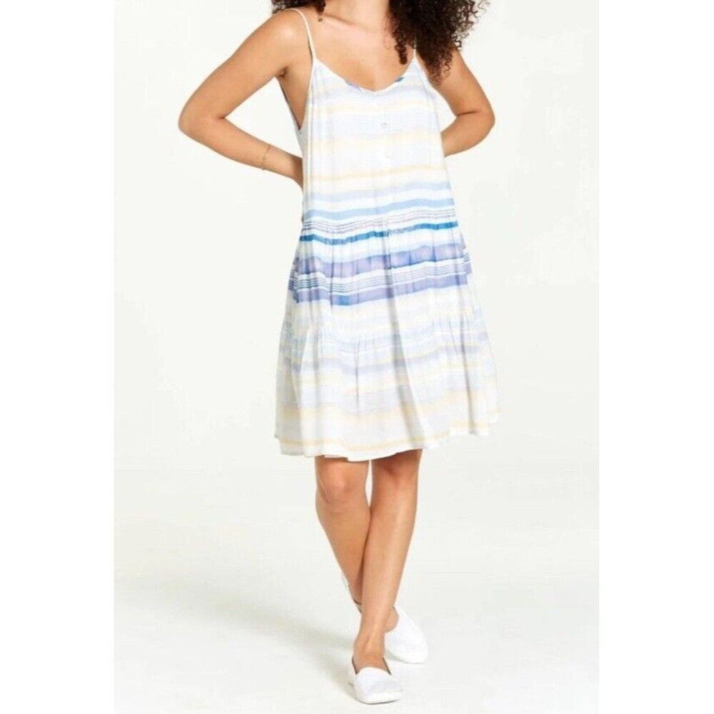 Dear John Olive Sundress Sunfade Stripes Mini Dress Flowy Size Small S Pockets